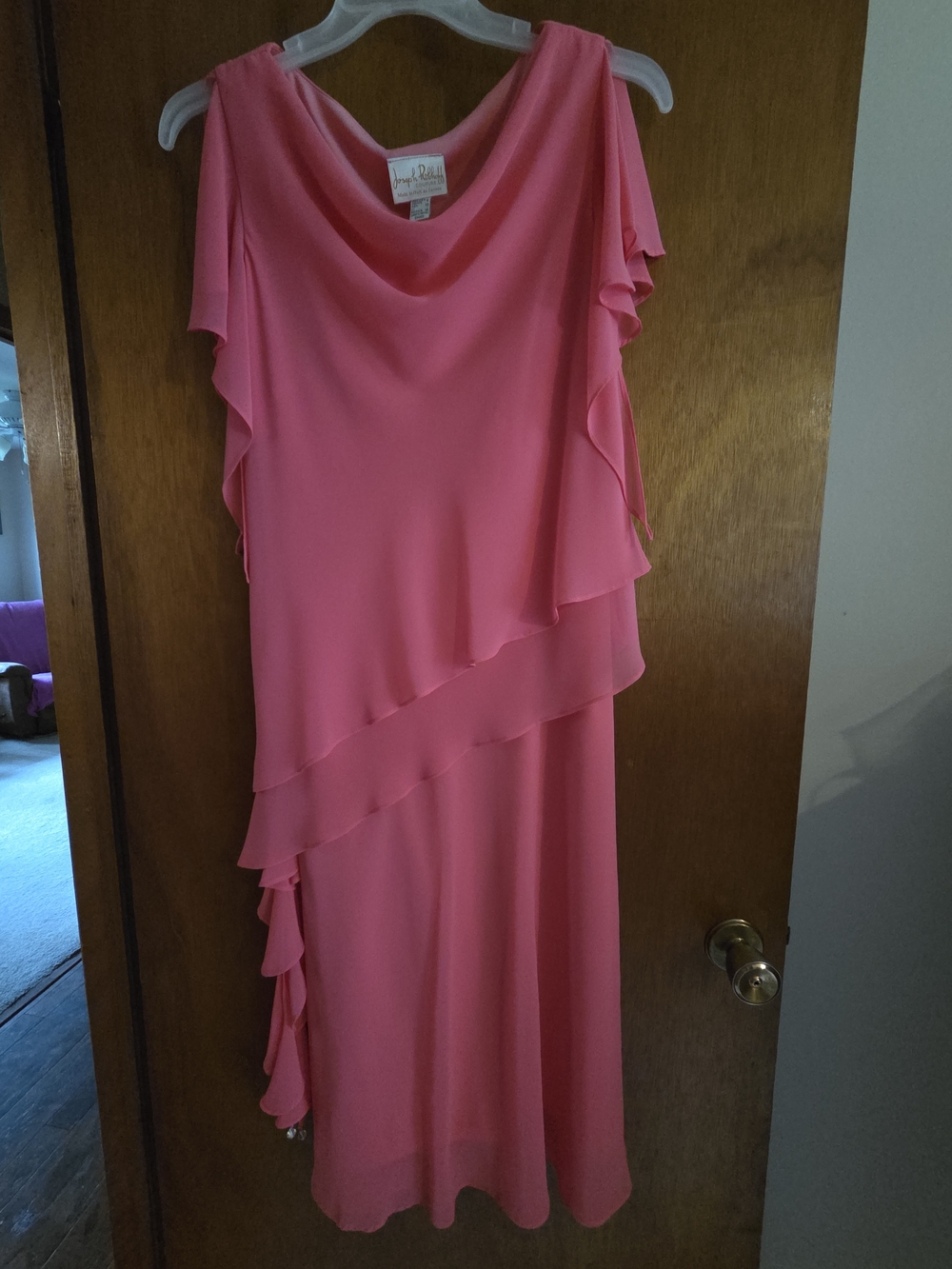 Joseph Ribkoff Coral-Pink Asymmetrical Ruffle Dress